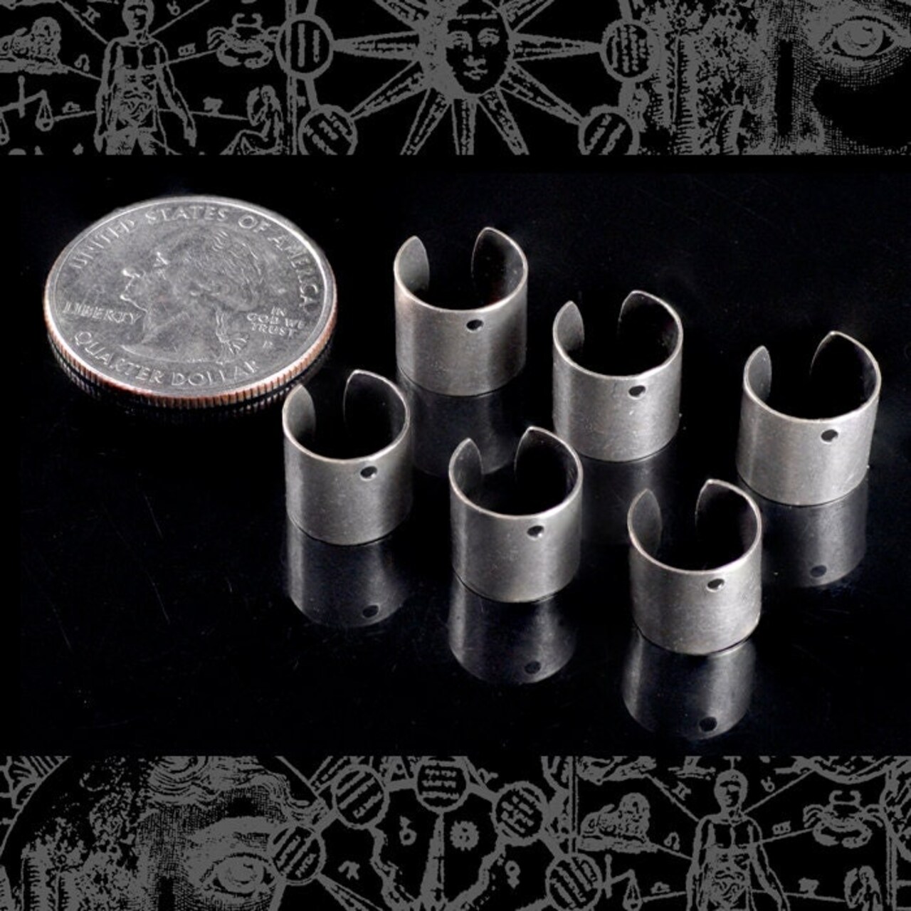 Extra Wide Antiqued Silver Plated Brass Ear Cuffs with Hole - Earring Cuff - Set of Six - S-OD8